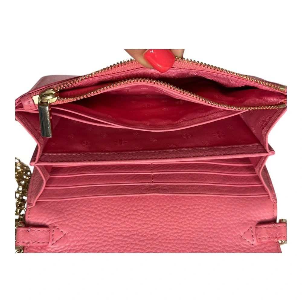 Without Tory Burch Robinson Dark  Pink Leather Chain Wallet Gold Hardware